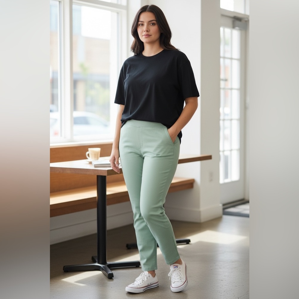 Denim & Co. “How Timeless” Pull-On Jeans 5X NWT | Fresh Sage | Stretch Comfort